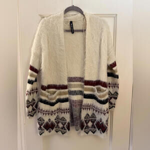 Design Lab ivory open front cardigan jacket  with burgundy black details XS